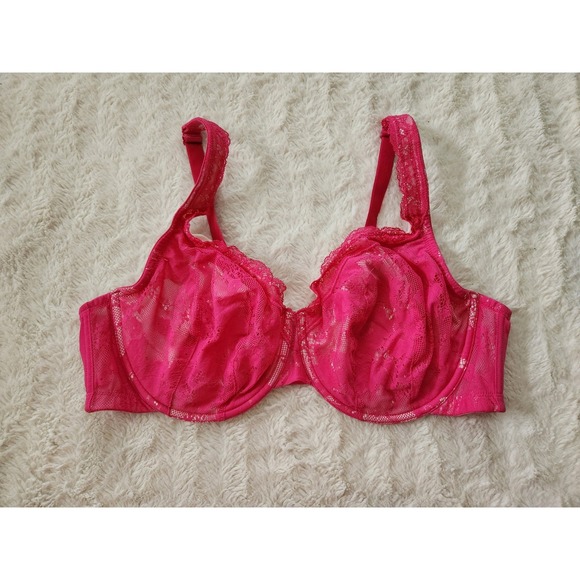 Cacique Other - Cacique 44D Bra Pink Floral Lace Underwire Back Closure Adjustable Straps